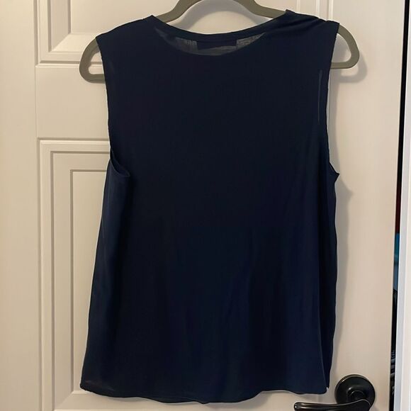 Vince Navy Blue Silk Front & Knit Back Blouse - Picture 3 of 5